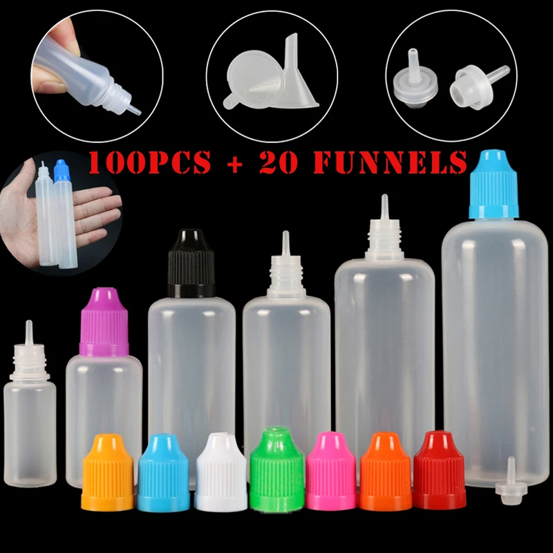 Juice Bottle Dropper - 100pcs 3/5/10/15/20/30/50/100/120ml Empty LDPE Plastic Squeezable