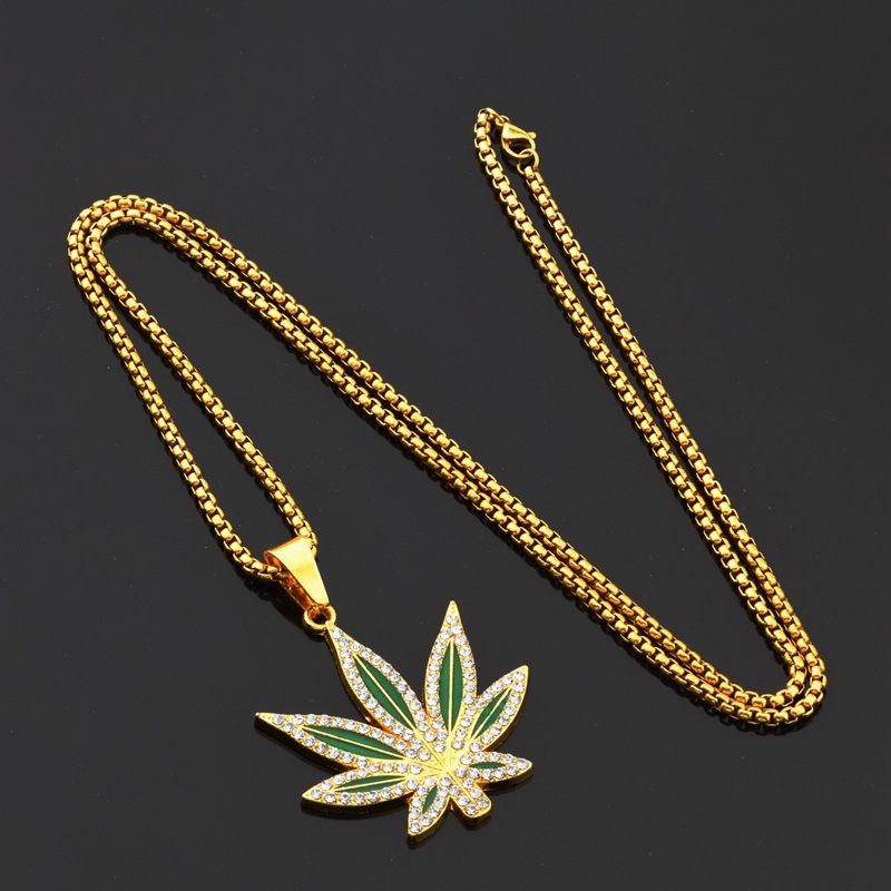 Rhinestone Weed Pendant Neckla - огляд і ціна Dry Herb Vaping Accessories